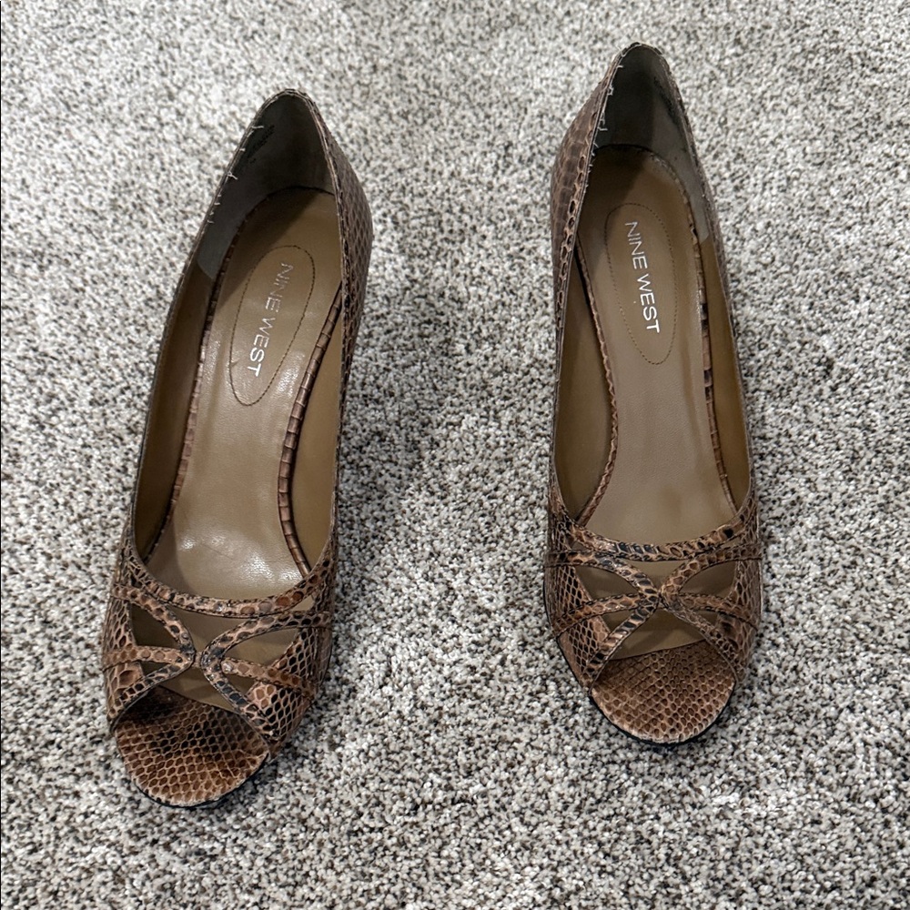 Nine West Snakeskin Peep Toe Heels